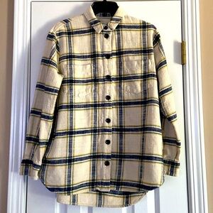 Madewell Women’s Cream Plaid 100% Cotton Long Sleeve Button Down Shirt Small